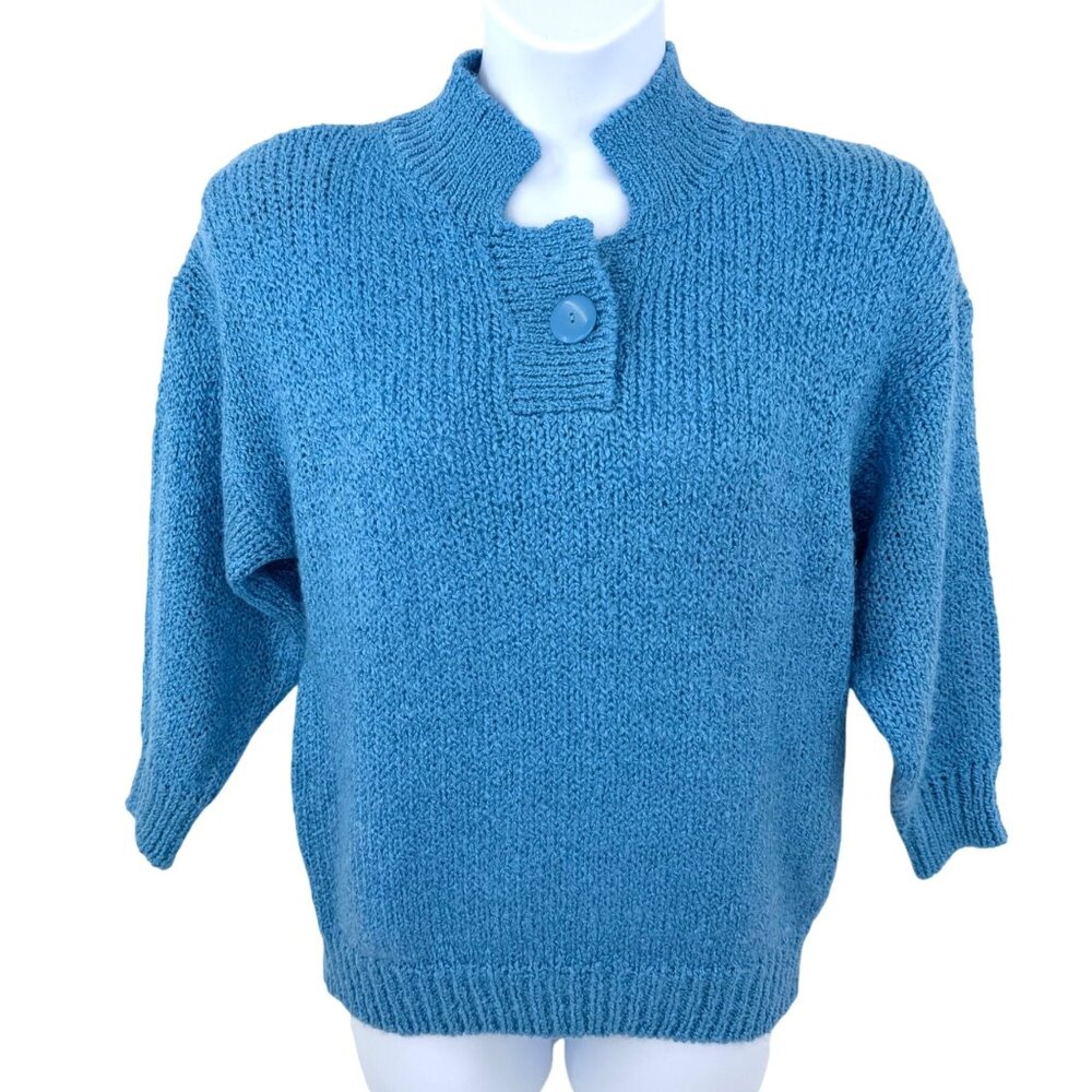 VINTAGE BLUE BRISTOL COURT BUTTON DETAIL CHUNKY KNIT SWEATER - L